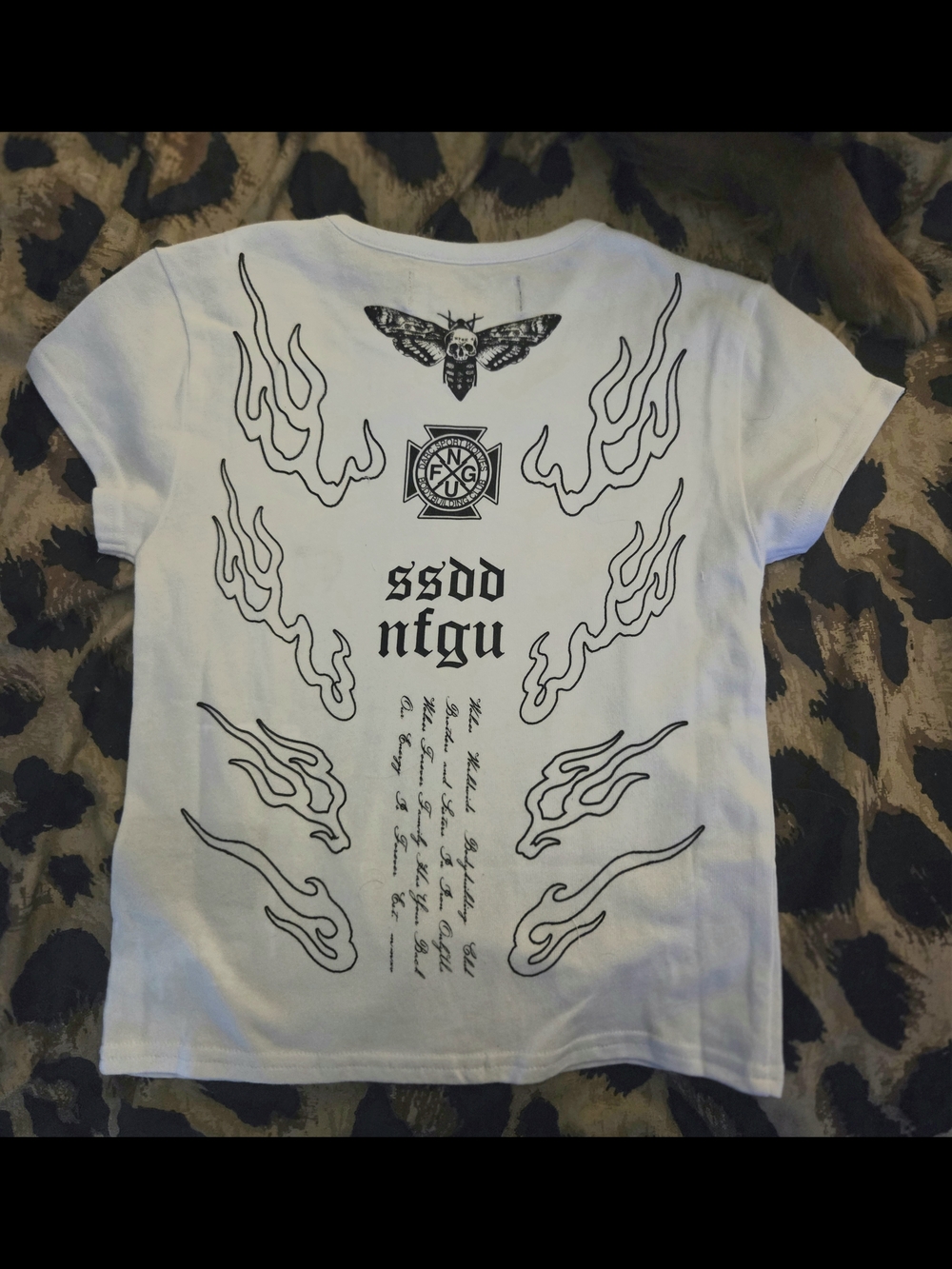 Darc Sport White Tee with Black Flame & Moth Graphics